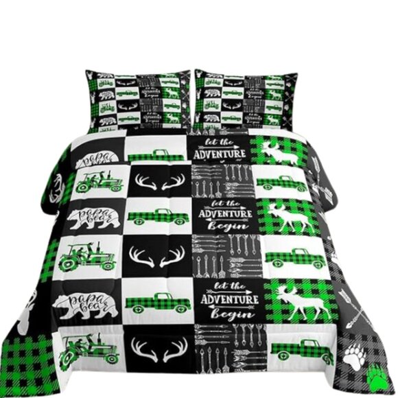 Woodland Queen Comforter Papa Bear Tractor Farm Patchwork Bed Cover 90"x90" - Picture 1 of 5